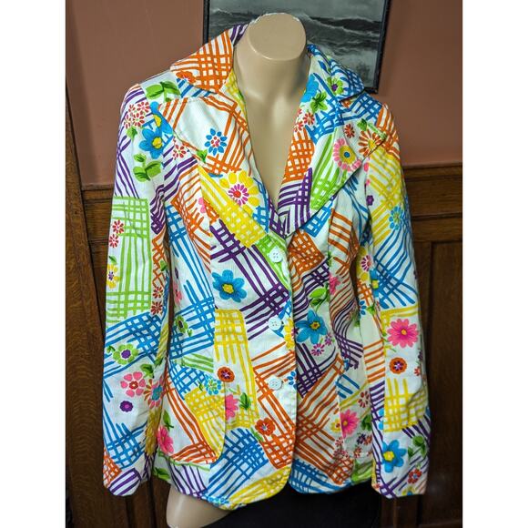 Vintage 1970s Gregg Draddy Psychedelic Dayglow Floral Hawaiian Suit Jacket Sz S - Picture 3 of 7